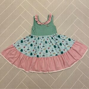 SweetHoney Green and Pink Gingham Dress Girl’s Size 6Y